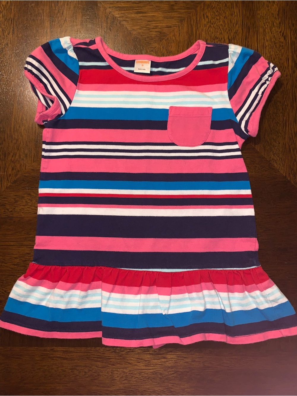 Gymboree Pink, Blue & Navy Striped Short Sleeve Peplum Top